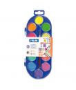 Milan Estuche de 12 Acuarelas Ø30 mm + Pincel Serie 101 - Mezclable - Colores Fluorescentes y Metalizados