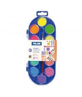 Milan Estuche de 12 Acuarelas Ø30 mm + Pincel Serie 101 - Mezclable - Colores Fluorescentes y Metalizados