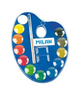 Milan 053412 Paleta de 12 Acuarelas Ø25 mm + Pincel Serie 101 - Mezclable - Colores Surtidos