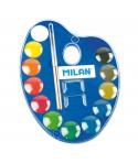 Milan 053412 Paleta de 12 Acuarelas Ø25 mm + Pincel Serie 101 - Mezclable - Colores Surtidos