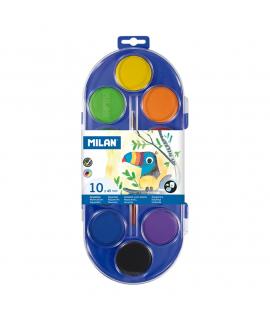 Milan 80009 Estuche de 10 Acuarelas Ø45 mm + Pincel Serie 101 - Mezclable - Colores Surtidos