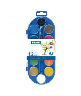 Milan Estuche de 12 Acuarelas Ø30 mm + Pincel Serie 101 - Mezclable - Colores Surtidos