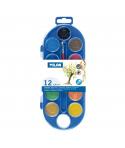 Milan Estuche de 12 Acuarelas Ø30 mm + Pincel Serie 101 - Mezclable - Colores Surtidos