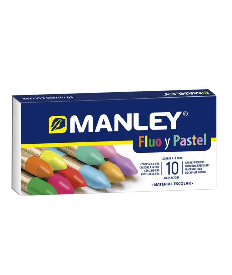 Manley Pack 10 Ceras Manley Colores Especiales (Fluo+Pastel) - Ceras Blandas de Trazo Suave - Gran Variedad de Tecnicas y Aplica