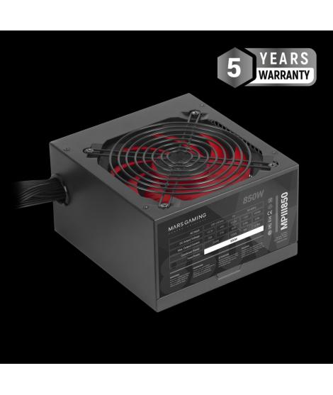 Mars Gaming MPIII850 Fuente de Alimentacion 850W ATX - Silencio Absoluto - Eficiencia Profesional - Diseño de Cables Optimizado 