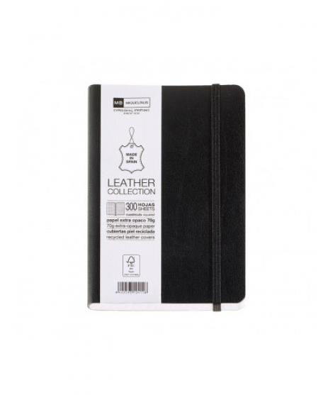 Miquel Rius Leather 1839 Cuaderno Flexible 8º 300 Hojas con Indice - Cubiertas de Piel Reciclada - Cuadricula 5x5mm - Cierre con