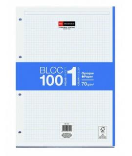 Miquel Rius Bloc1 Bloc Encolado Formato A4 - 100 Hojas de 70gr con 4 Taladros - Banda de las Hojas Azul - Base de Carton - Cuadr
