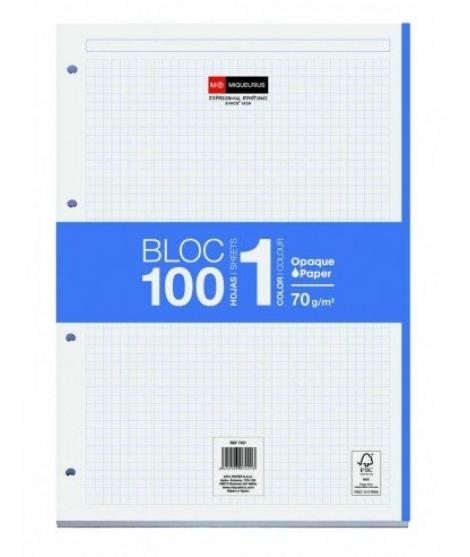 Miquel Rius Bloc1 Bloc Encolado Formato A4 - 100 Hojas de 70gr con 4 Taladros - Banda de las Hojas Azul - Base de Carton - Cuadr