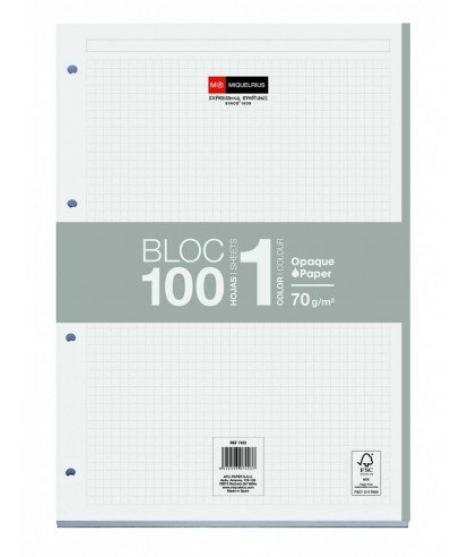 Miquel Rius Bloc1 Bloc Encolado Formato A4 - 100 Hojas de 70gr con 4 Taladros - Banda de las Hojas Gris - Base de Carton - Cuadr