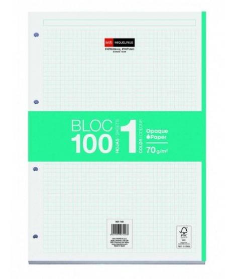 Miquel Rius Bloc1 Bloc Encolado Formato A4 - 100 Hojas de 70gr con 4 Taladros - Banda de las Hojas Turquesa - Base de Carton - C