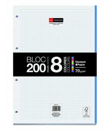 Miquel Rius Bloc8 Bloc Encolado Formato A4 - 200 Hojas de 70gr con 4 Taladros - Base de Carton - Cuadricula 5x5