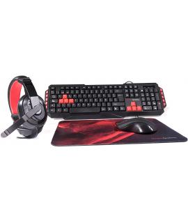 Mars Gaming Pack 4 en 1 USB Teclado Teclas Multimedia, Antighosting + Raton 2800dpi + Auriculares con Microfono + Alfombrilla