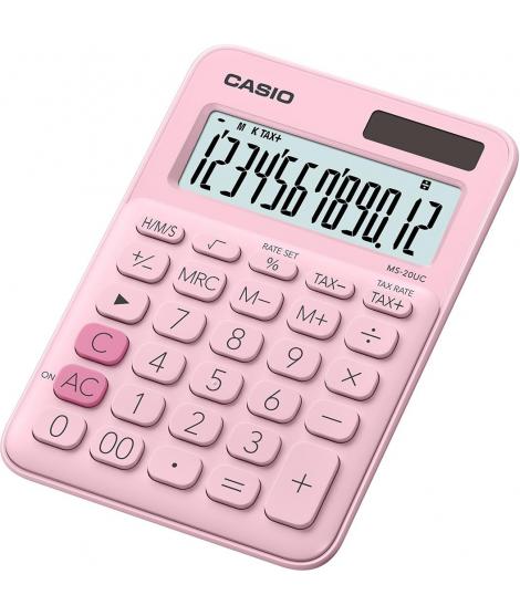 Casio MS-20UC Calculadora de Sobremesa Pequeña - Pantalla LCD de 12 Digitos - Alimentacion Solar y Pilas - Color Rosa