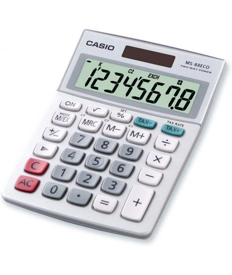 Casio MS88ECO Calculadora de Escritorio Financiera - Conversion de Moneda - Calculo de Impuestos - Pantalla LCD de 8 Digitos - S