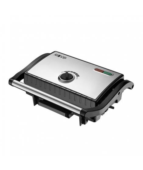 Muvip Sandwichera Inox Placa Lisa 1500W - Temperatura Regulable - Placa Superior Basculante - Presion Uniforme - Asa Tacto