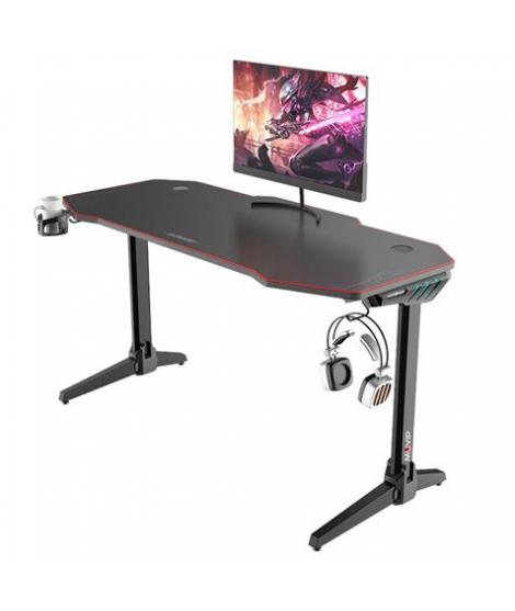 Muvip PRO800 Mesa Gaming XL Fibra de Carbono con Luz RGB - Solida - Alfombrilla 140cm - Portavasos - Gancho para Auriculares - M