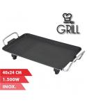 Muvip Plancha de Asar Electrica 1500W - 2 Zonas Lisa y Grill - Placa Antiadherente - Asas Tacto Frio - Termostato Extraible - Su