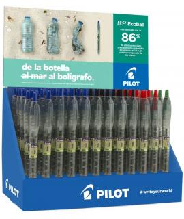 Pilot Expositor 60 Boligrafos de Bola Retractiles B2P Ecoball BeGreen + 10 B2P Gel BeGreen - 86,64% de Plastico Reciclado - Reca