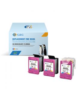 G&G HP 304XL Color Pack de 3 Cartuchos de Tinta Remanufacturados - Eco Saver - Muestra Nivel de Tinta - Reemplaza N9K07AE/N9K05A