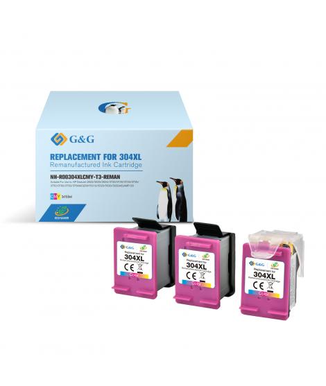 G&G HP 304XL Color Pack de 3 Cartuchos de Tinta Remanufacturados - Eco Saver - Muestra Nivel de Tinta - Reemplaza N9K07AE/N9K05A