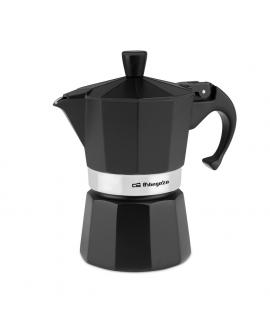 Orbegozo KFN 310 Cafetera de Aluminio Negra - Prepara 3 Tazas de Cafe en Segundos - Mango Ergonomico para Mayor Seguridad - Valv