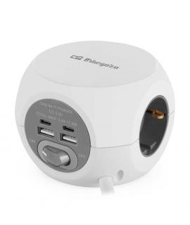 Orbegozo EN 4000 - Enchufe 7 en 1 con Tomas de Tierra y Conexiones USB-C - Compacto y Seguro - Ideal para Viajes - Cable de 1.5 