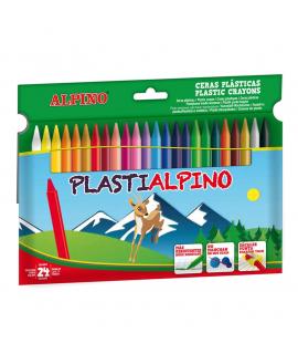 Alpino Pack de 24 Ceras PlastiAlpino para Niños - Material Resistente y No Mancha - Colores Brillantes - Colores Surtidos