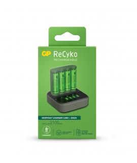 GP ReCyko B421 Dock Pack de Cargador Everyday USB 4 Espacios + Base de Carga + 4 Pilas Recargables 2100mAh AA