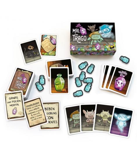 Mal Trago ¡Brujas, Pociones y muchos Goblins! Juego de Cartas - Tematica Brujas y Pociones - De 4 a 10 Jugadores - A partir de 8