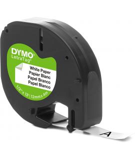 Dymo LetraTag S0721510 Cinta de Etiquetas Original para Rotuladora - Texto negro sobre fondo blanco - Ancho 12mm x 4 metros