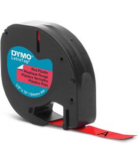 Dymo LetraTag S0721630 Cinta de Etiquetas Original para Rotuladora - Texto negro sobre fondo rojo - Ancho 12mm x 4 metros (91203