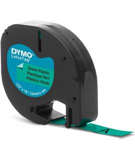 Dymo LetraTag S0721640 Cinta de Etiquetas Original para Rotuladora - Texto negro sobre fondo verde - Ancho 12mm x 4 metros (9120