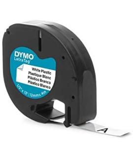 Dymo LetraTag S0721610/S0721660 Cinta de Etiquetas Original para Rotuladora - Texto negro sobre fondo blanco - Ancho 12mm x 4 me