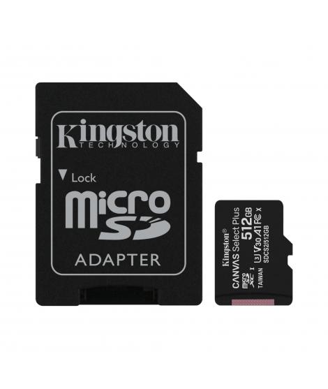 Kingston Tarjeta Micro SDXC 512GB Clase 10 100MB/s Canvas Select Plus + Adaptador SD