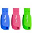 Sandisk Pack de 3 Cruzer Blade Memoria USB 2.0 32GB - Ultra Compacta - Color Azul, Rosa y Verde (Pendrive)