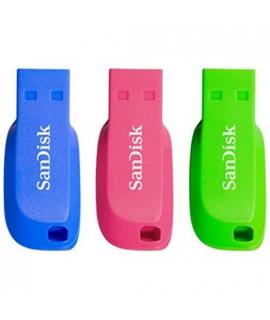 Sandisk Pack de 3 Cruzer Blade Memoria USB 2.0 32GB - Ultra Compacta - Color Azul, Rosa y Verde (Pendrive)