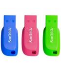 Sandisk Pack de 3 Cruzer Blade Memoria USB 2.0 32GB - Ultra Compacta - Color Azul, Rosa y Verde (Pendrive)