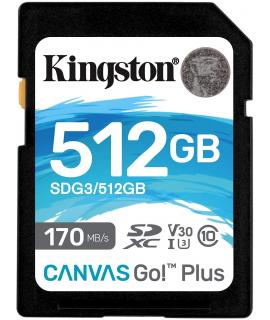 Kingston Tarjeta SDXC 512GB UHS-I U3 V30 Clase 10 170MB/s Canvas Go Plus