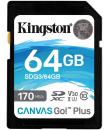 Kingston Tarjeta SDXC 64GB UHS-I U3 V30 Clase 10 170MB/s Canvas Go Plus