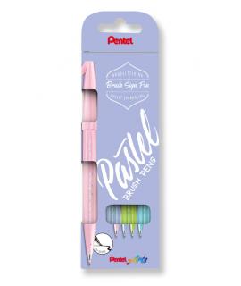 Pentel Brush Sing Pen Pastel Pack de 4 Rotuladores con Punta de Pincel - Lineas Finas o Gruesas dependiendo de la Presion - Fabr