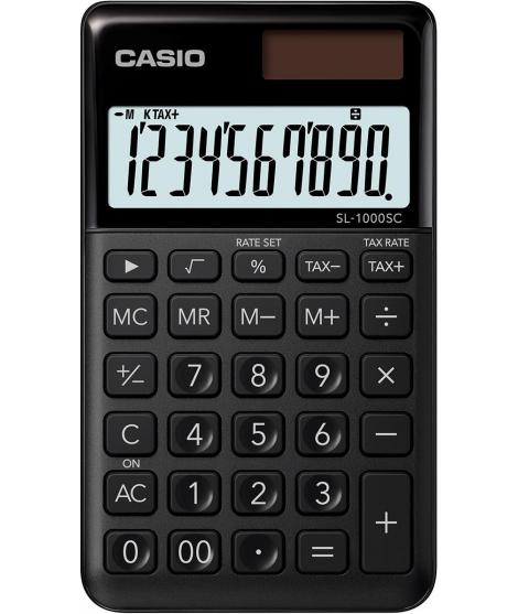 Casio SL-1000SC Calculadora de Bolsillo - Pantalla Extragrande de 10 Digitos - Alimentacion Solar y Pilas - Color Negro