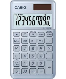 Casio SL-1000SC Calculadora de Bolsillo - Pantalla Extragrande de 10 Digitos - Alimentacion Solar y Pilas - Color Azul
