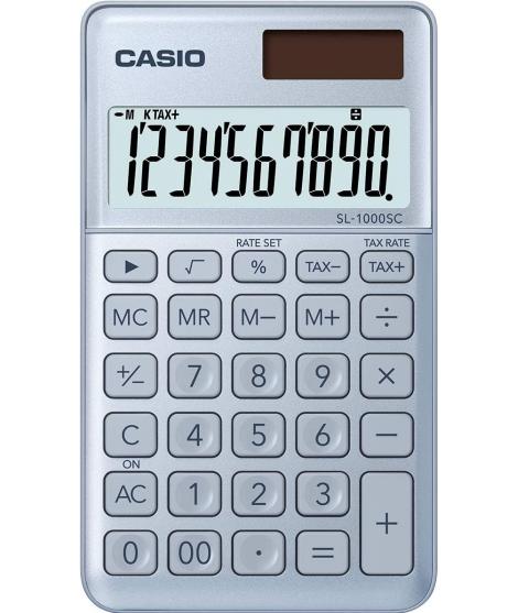 Casio SL-1000SC Calculadora de Bolsillo - Pantalla Extragrande de 10 Digitos - Alimentacion Solar y Pilas - Color Azul