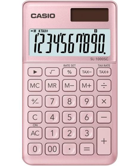 Casio SL-1000SC Calculadora de Bolsillo - Pantalla Extragrande de 10 Digitos - Alimentacion Solar y Pilas - Color Rosa