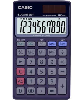 Casio SL-310TER+ Calculadora de Bolsillo - Pantalla LC Extragrande de 10 Digitos - Funcion Conversor de Euros - Color Azul Oscur