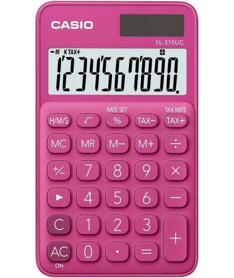 Casio SL-310UC Calculadora de Bolsillo - Calculo de Impuestos - Pantalla LCD de 10 Digitos - Solar y Pilas - Color Rojo