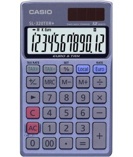 Casio SL-320TER+ Calculadora de Bolsillo - Pantalla LC Extragrande de 12 Digitos - Funcion Conversor de Euros - Color Azul