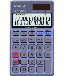Casio SL-320TER+ Calculadora de Bolsillo - Pantalla LC Extragrande de 12 Digitos - Funcion Conversor de Euros - Color Azul