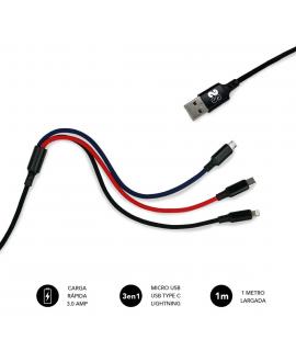 Subblim Cable de Carga 3 en 1 - Alta Velocidad de Carga - Compatible con Android/Ios - Carga Simultanea - Fibra de Nailon Resist
