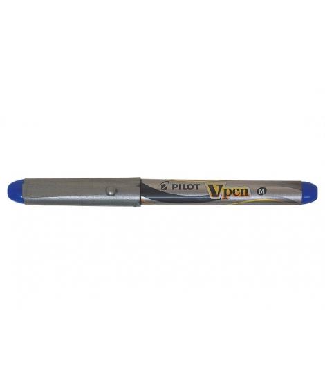 Pilot Pluma Estilografica V-Pen Silver - Desechable - Tinta Liquida - Punta de Acero - Trazo de 0.5mm - Color Azul